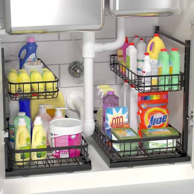 Under Sink Organizer, Adjustable Height Pull-Out Kitchen Storage Organization by Unknown
