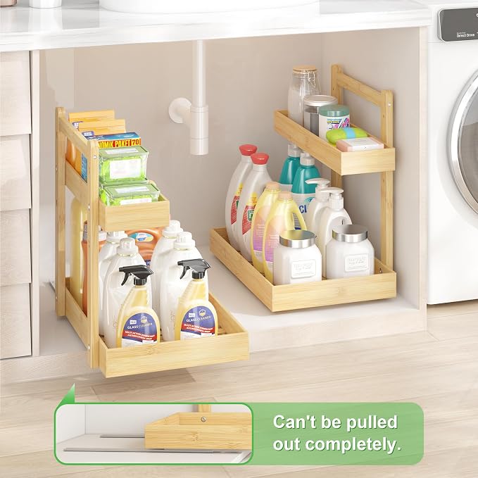 Bamboo Under Sink Organizer and Storage, 2 Tier Pull Out Cabinet Organizer - Image 6