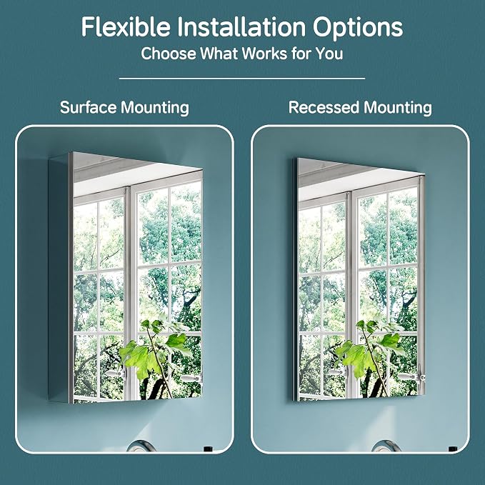 16"x24" Medicine Cabinet Mirror, Aluminum Silver Recessed Medicine Cabinet - Image 4