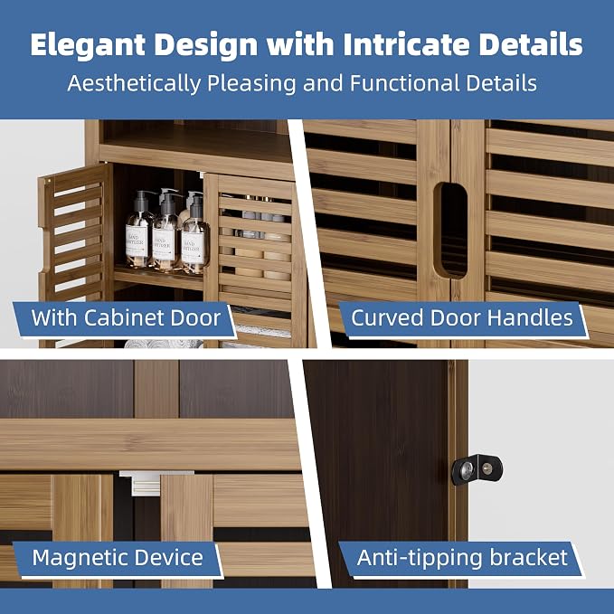 HITNET Walnut Bathroom Floor Cabinet, Bamboo Side Tall Storage Organizer - Image 6