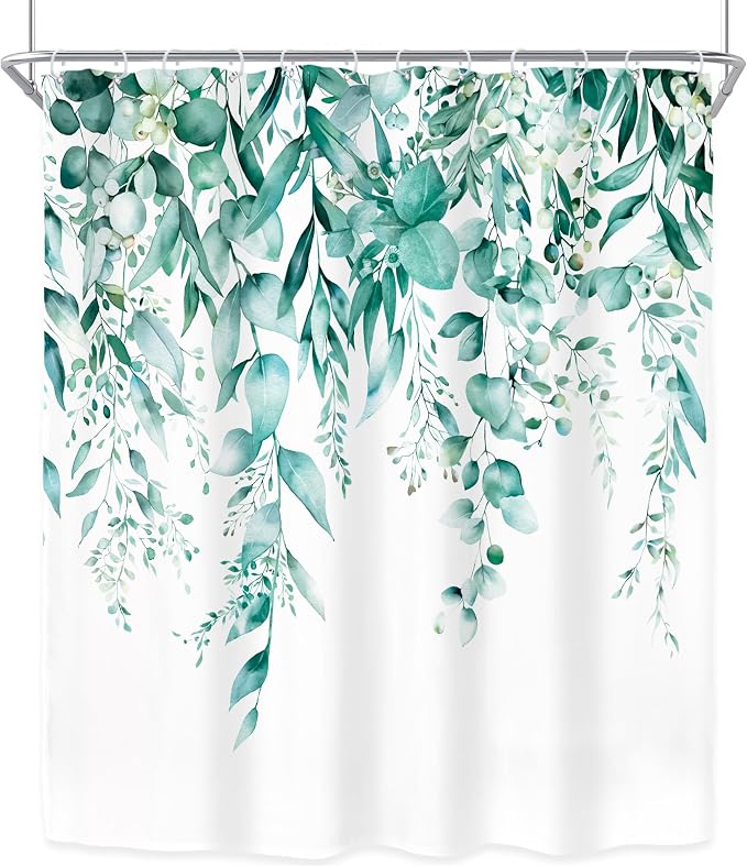 Riyidecor Teal Eucalyptus Leaves Shower Curtain - Image 7