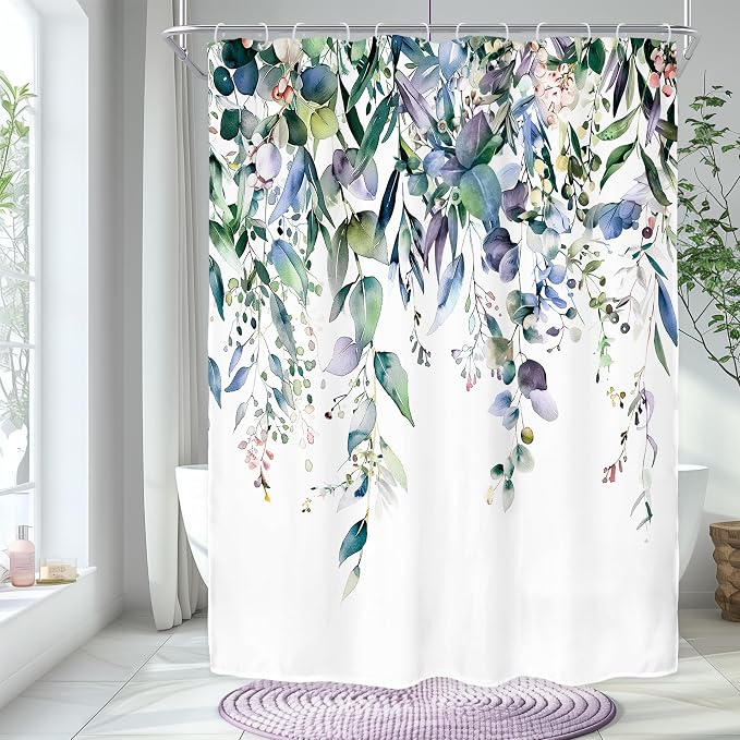 Riyidecor Extra Long Navy Eucalyptus Shower Curtain by Riyidecor
