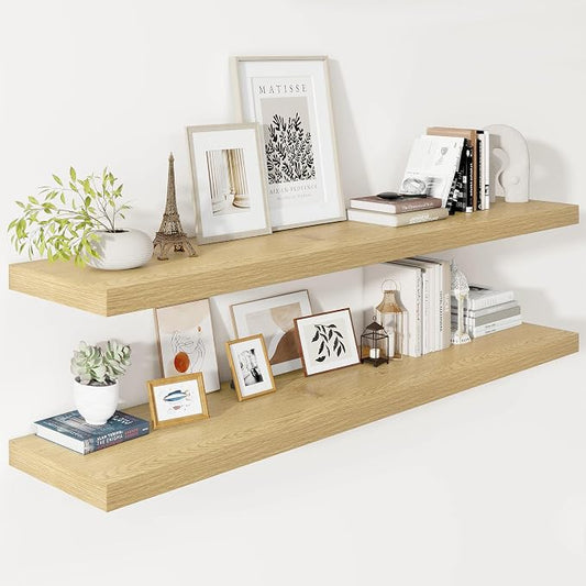 Vivelove 12 Inch Deep Floating Shelves 55 inch Long, 2 Inch Thick Wall Shelves by VIVELOVE