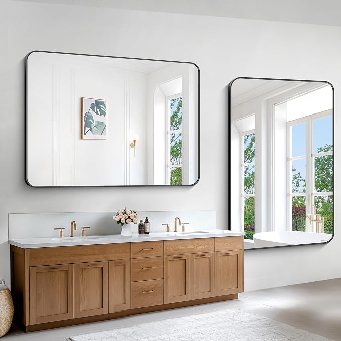BONEWEI Black Bathroom Mirror, 60x40 inch Wall Mirror - Image 4