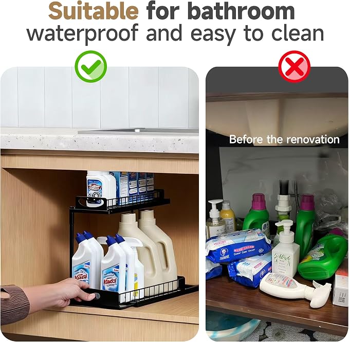 2 Pack Pull-Out Storage Basket Under Sink Organizers Under Sink Storage Racks - Image 6