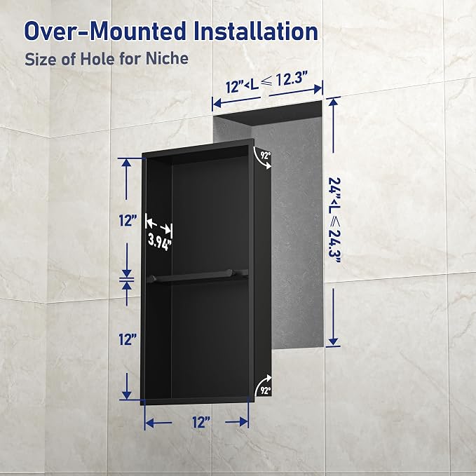 Stainless Steel Shower Niche w/Hooks, Wall Vertical Niche Without Tiling - Image 3