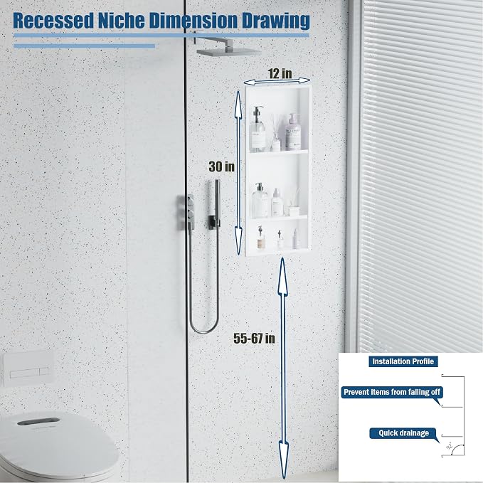 No Tile Needed Shower Niche for Bathroom Storage, Recessed Wall Niche, - Image 2