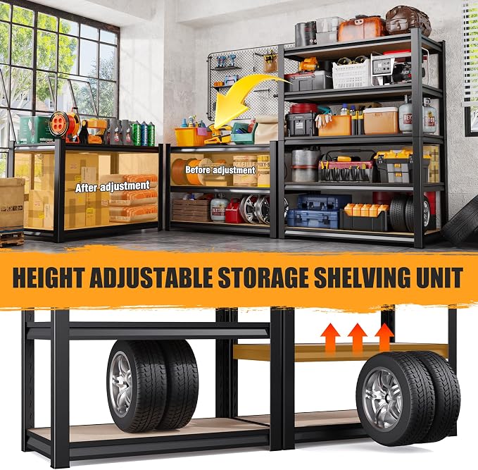 5-Tier Garage Shelving Heavy Duty Storage Shelves, Adjustable Metal Shelving - Image 7