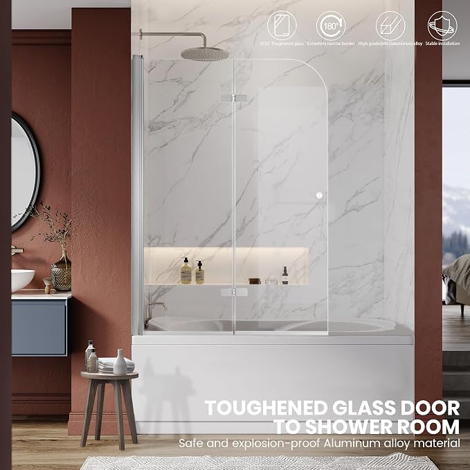 Bathroom Frameless Hinged Foldable Tub Door, Shower Glass Door 43 * 58” Shower - Image 8