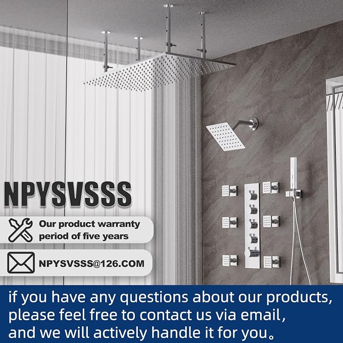 Dual Shower Heads System 16"x32" Ceiling Mount Rainfall and 6" Wall Mounted - Image 8