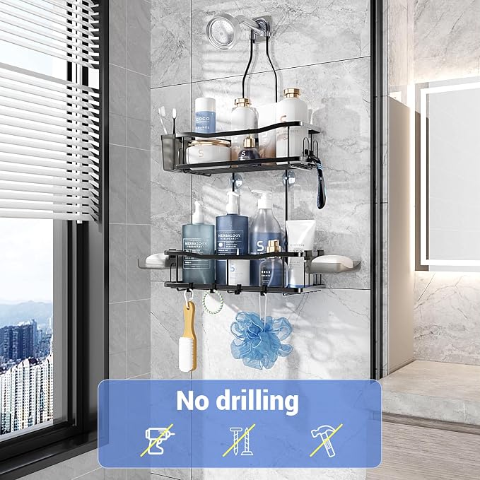 Hanging Shower Caddy Bathroom Organizer: Rustproof Shower Shelf Racks Over - Image 2