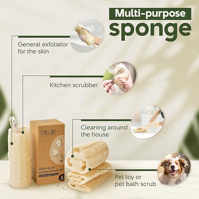 Chill Ah Green Glow Loofah Sponge Set – 100% Plant-Based, Biodegradable - Image 5