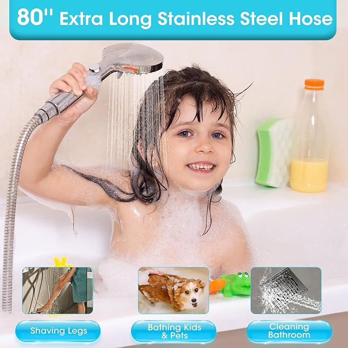 FASDUNT Shower Head with Handheld, Filtered Shower Head with 80" Extra Long Hose - Image 4