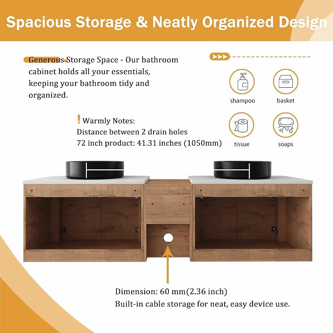 Malwee 72" Floating Bathroom Vanity - Image 6