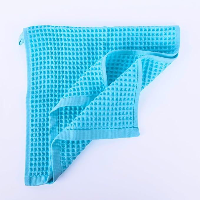 PÜSKÜL Organic Waffle Kitchen Towel 100% Turkish Cotton Set of 3 Turquoise - Image 9