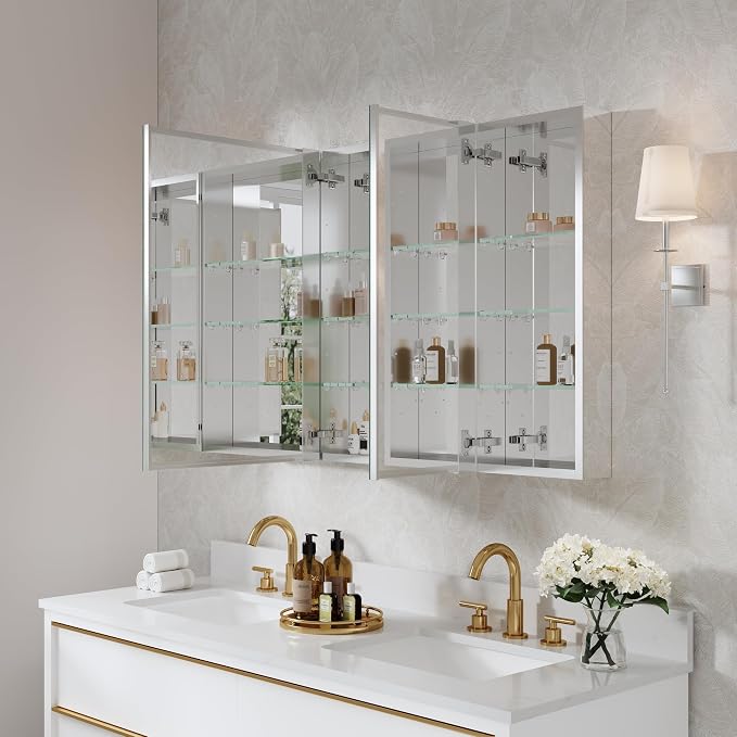 WELLFOR 44" x 30" Rectangle Medicine Cabinet Mirror, Surface Mount or Recessed - Image 13