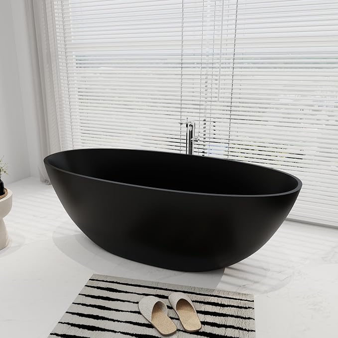 SJ STAR&JANE 65" Solid Surface Freestanding Bathtub, Oval Soaking Stone Resin - Image 7