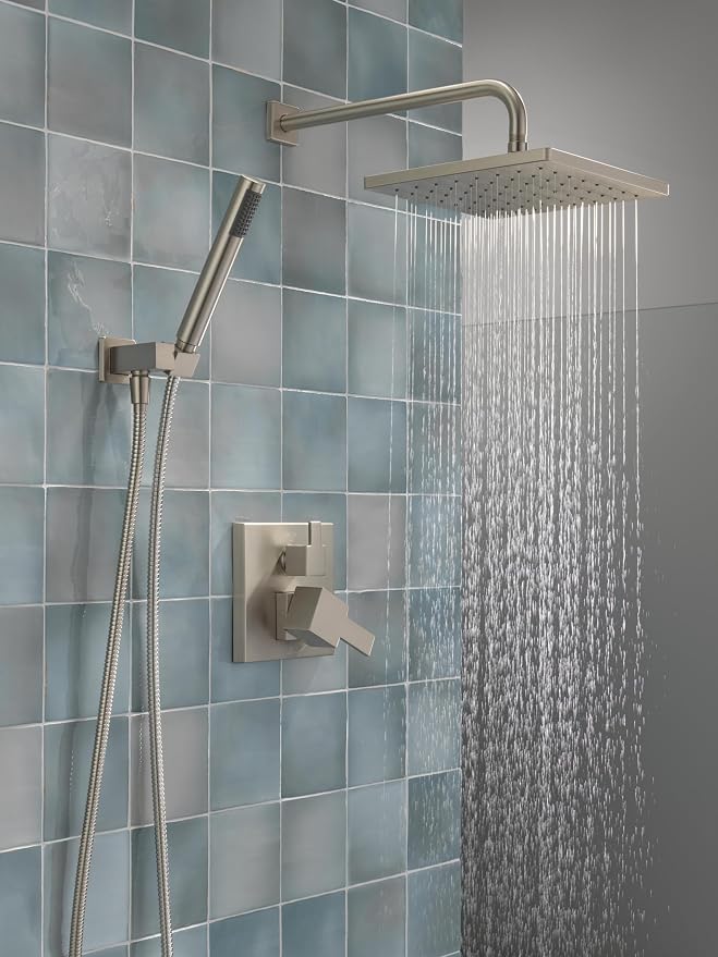 Delta Modern 14 Series Square Rain Shower System Faucet Set, Rainfall Brushed - Image 2