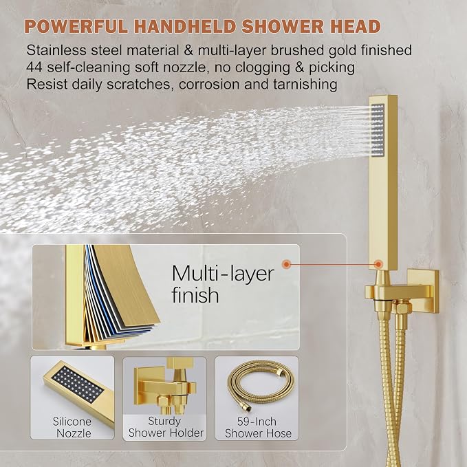 Shower System, Wall Mounted High-Pressure Showerhead Combo Set Included Valve - Image 4