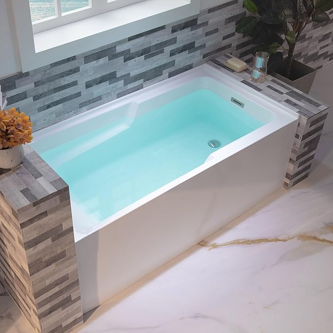 WOODBRIDGE 60" Acrylic Rectangular Alcove Soaking Bathtub in White - Image 2