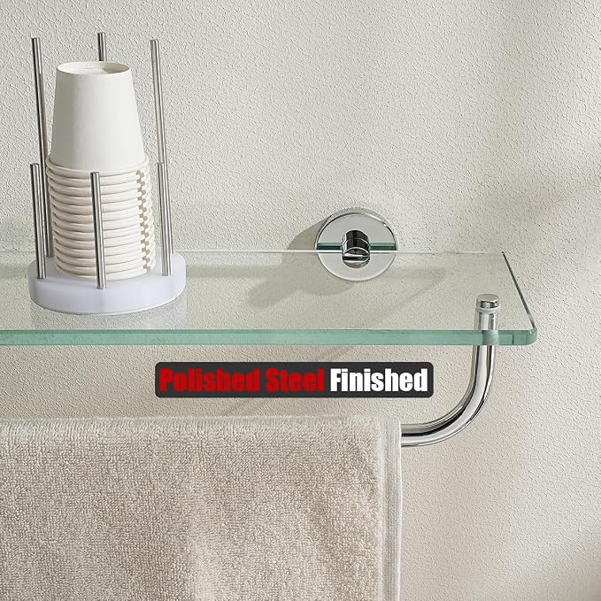 JQK Bathroom Glass Shelf Polished Chome, Shelf - Image 7