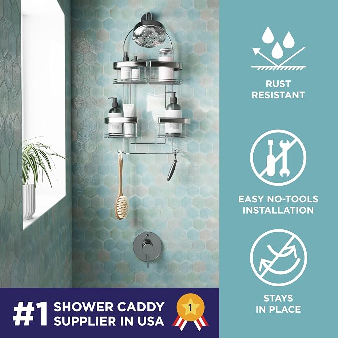 Zenith Expandable Handheld Shower Head/Large Bottle Caddy, Stainless Steel - Image 2