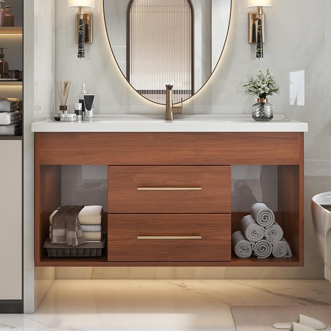 35.4" Bathroom Vanity with Sink Combo Set, Solid Wood Frame Bathroom Storage - Image 9