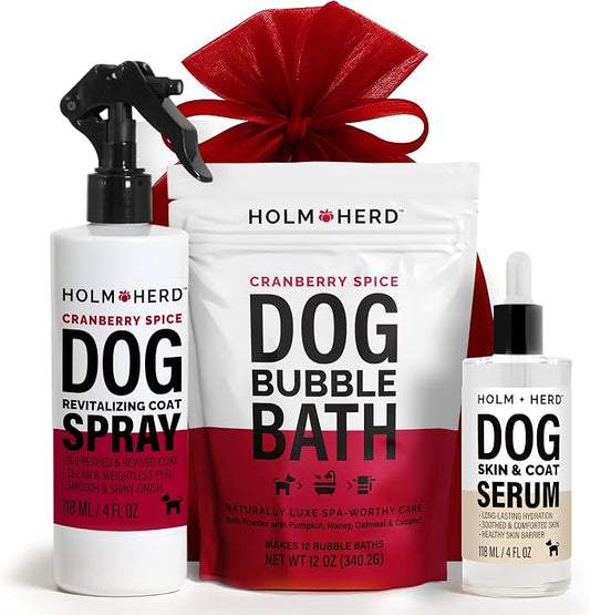 Holm & Herd Cranberry Spice Dog Care Gift Bundle – 3 Piece Grooming Set by HolmHerd