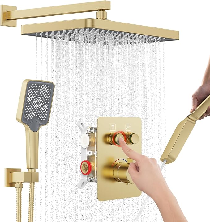 Thermostatic Shower System 13-Inch Rainfall Shower Head by KOJOXSANITARY
