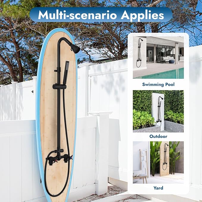 Matte Black Wall Mount Outdoor Shower Kit - Image 7