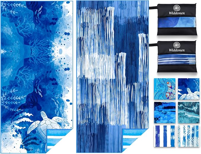 2 Pack Lightweight Thin Microfiber Beach Towel Sand Free Quick Dry Absorbent by WIDDONEN
