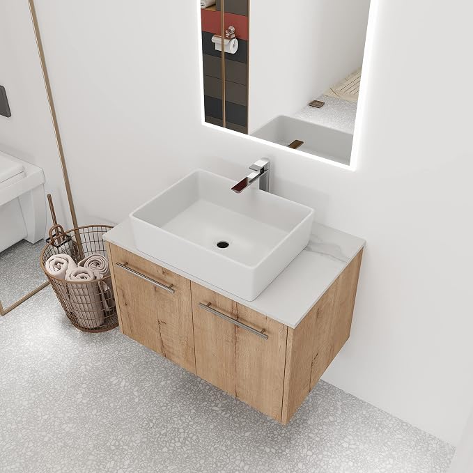 30 Inch Bathroom Vanity with Sink, Modern Wall Mount Floating Bathroom Vanity by ARTCHIRLY