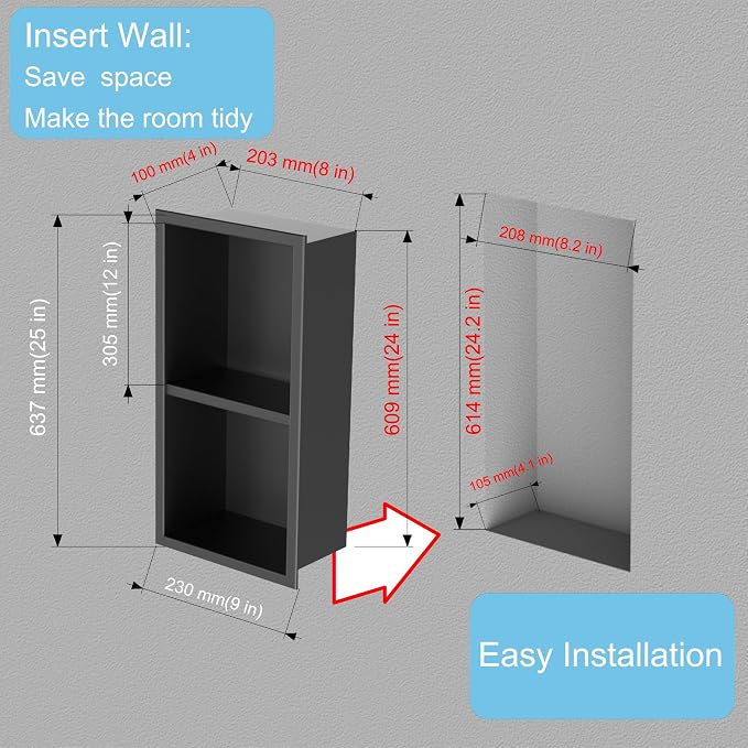 Narrow Shower Niche for Tiny Bathroom Storage, No Tile Needed, Recessed Wall - Image 3