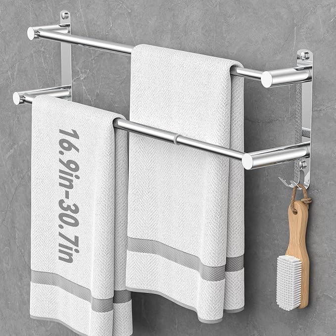 Adjustable Towel Bar for Bathroom Wall Mount17-30.7inch Adhesive Shower Towel by CAXIMSY