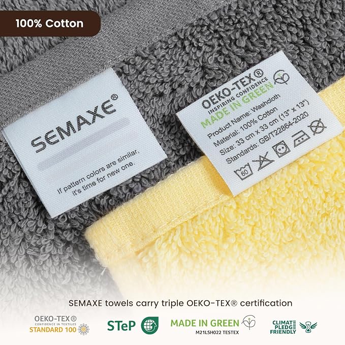 SEMAXE 100% Cotton Washcloths 12-Pack, 13 × 13 Inch Soft Luxury Face Towels – - Image 4