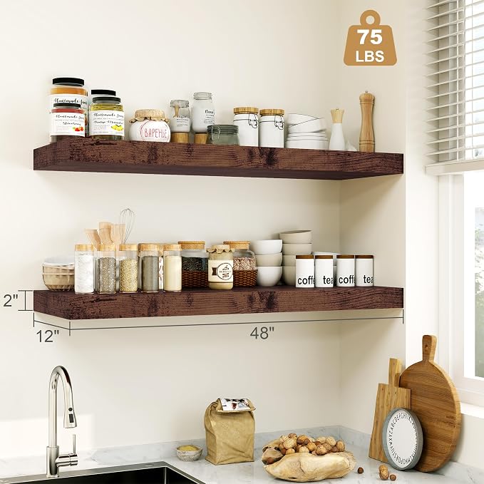 Heimlove Rustic Brown Bathroom Shelves Floating Shelves - Image 3