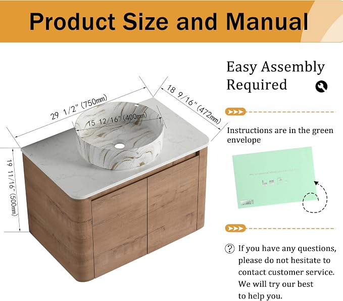 Malwee 30" Floating Bathroom Vanity - Image 2