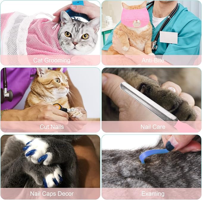 Cat Bathing Bag Set 8 PCS with Cat Shower Net Bag Breathable Mesh Cat Muzzle - Image 5