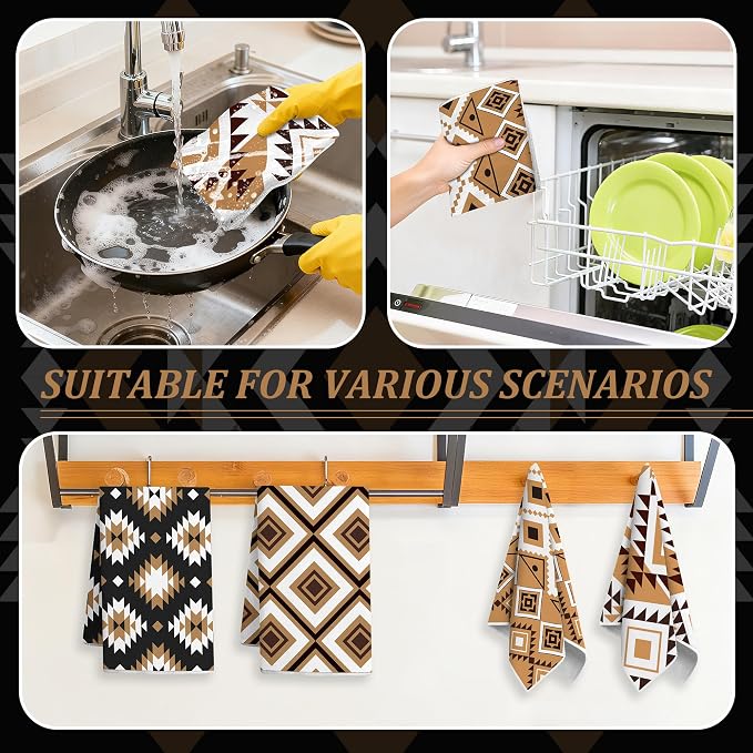 Set of 4 Western Aztec Kitchen Towels Vintage Themed Dish Towel Bathroom - Image 3