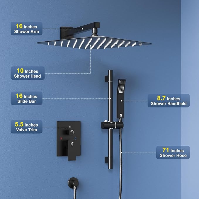 SR SUN RISE 10 Inch Slide Bar Shower Faucet Luxury High Pressure Shower Heads - Image 7