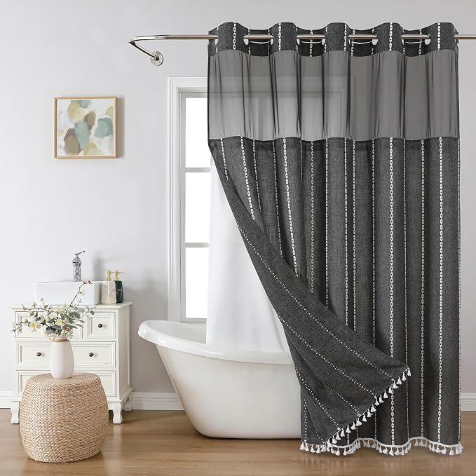 No Hook Long Shower Curtain Set by EACHOPE