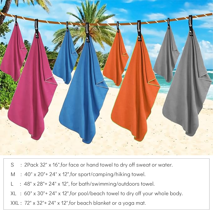 HOEAAS 2 Pack Microfiber Camping Towels, Quick Dry Towel, Super Absorbent Ultra - Image 3