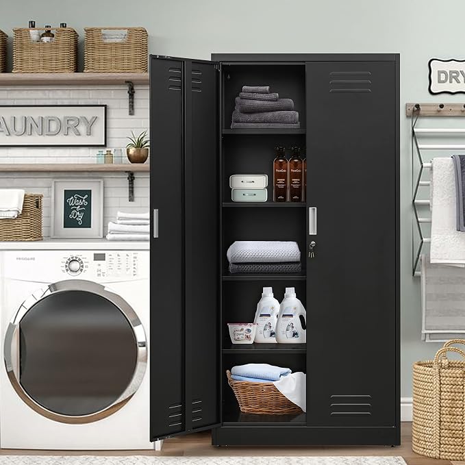 Metal Storage Cabinet with Locking Doors and Shelves, Steel File Cabinet - Image 6