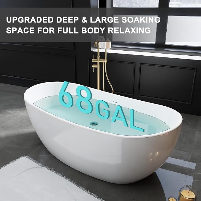 65" Acrylic Freestanding Bathtubs, Stand Alone Tub, Soaking Tubs - Image 2