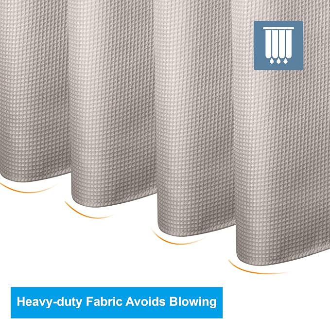AmazerBath Waffle Shower Curtain 78 Inches Long, Khaki Shower Curtain Fabric - Image 7
