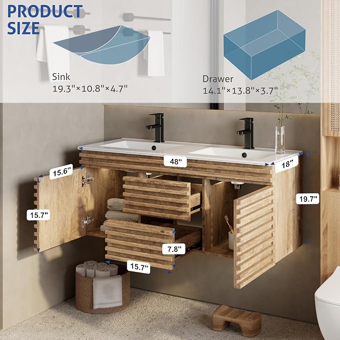 eclife 48" Floating Bathroom Vanity - Image 3