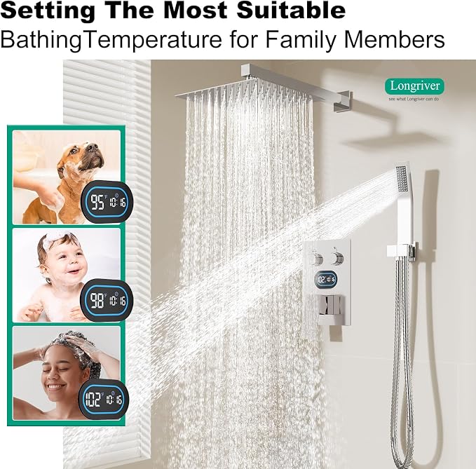 Push Button Diverter Shower Faucet Set Hydro Power Temperature Display - Image 3