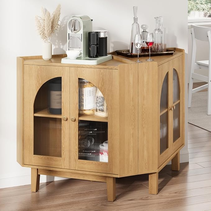 Floor Corner Cabinet with Doors and Shelves, Fluted Storage Cabinet - Image 7