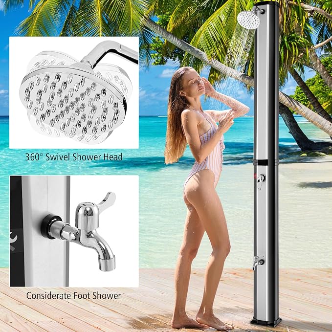 Goplus 9.3 Gallon Solar Heated Outdoor Shower, 7.2 FT Freestanding Garden Shower - Image 3