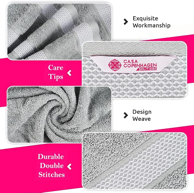 CASA COPENHAGEN Solitaire Mix 6 Pieces Towel Set- Grey Violet + Teal, 600 GSM - Image 2